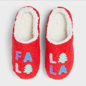 Red Holiday‎ Fa La La Sherpa Lined Slippers Women's Size M